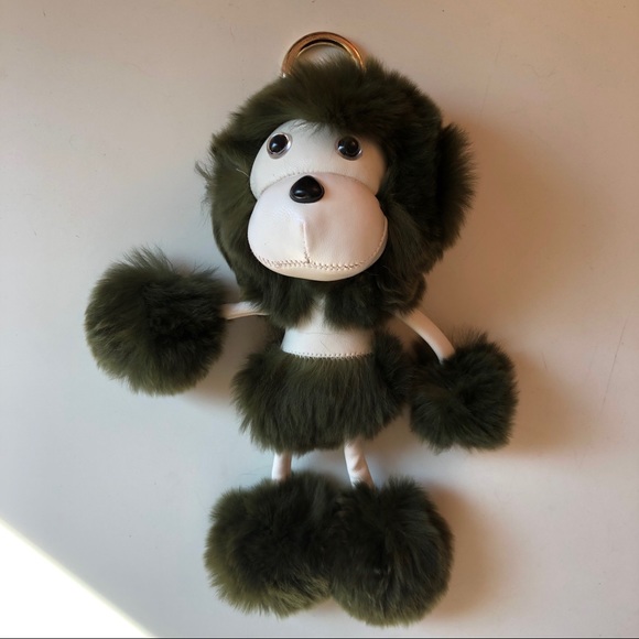 Army green fur monkey keychain - Picture 1 of 4